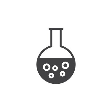 Yuvarlak alt flask, kabı simge vektör, düz işareti, üzerinde beyaz izole katı piktogram dolu. Kimyasal laboratuvar cam simgesi, logo illüstrasyon. Piksel mükemmel