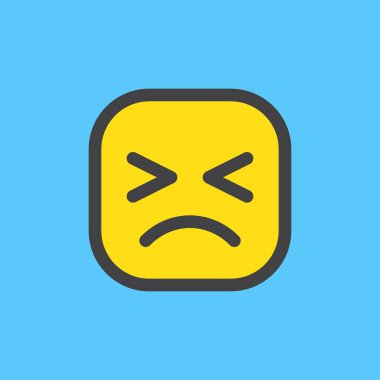 Azmeden yüz, çaresiz yüz emoji. Doldurulmuş anahat simgesini, renkli vektör ifade