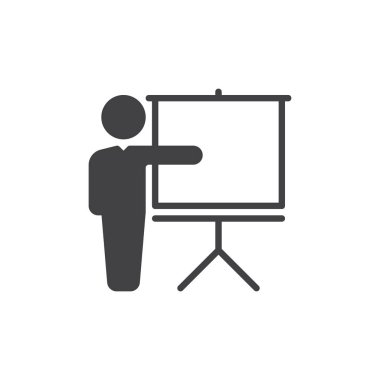 Simge vektör eğitim, düz işareti, üzerinde beyaz izole katı piktogram dolu. Sembol, logo illüstrasyon. Piksel mükemmel