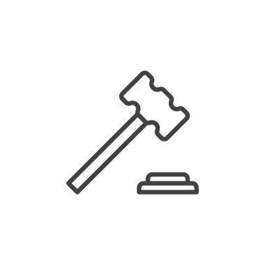 Yargıç çekiç, tokmak satırı simgesi, Anahat vektör işareti üzerinde beyaz izole doğrusal stil piktogram. Sembol, logo illüstrasyon. Düzenlenebilir inme. Piksel mükemmel