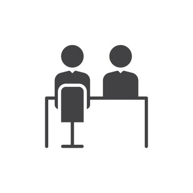 İş görüşme simge vektör, düz işareti, üzerinde beyaz izole katı piktogram dolu. Sembol, logo illüstrasyon. Piksel mükemmel