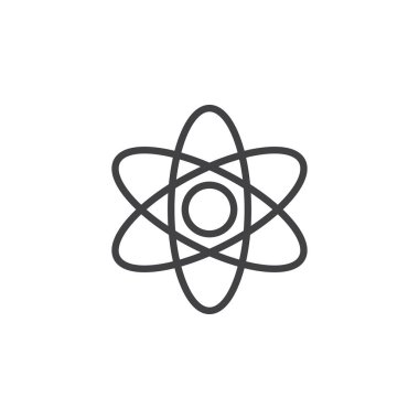 Atom satırı simgesi, Anahat vektör işareti üzerinde beyaz izole doğrusal stil piktogram. Bilim sembolü, logo illüstrasyon. Düzenlenebilir inme. Piksel mükemmel