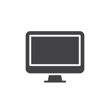 Monitör, masaüstü bilgisayar simge vektör, düz işareti, üzerinde beyaz izole katı piktogram dolu. Sembol, logo illüstrasyon. Piksel mükemmel