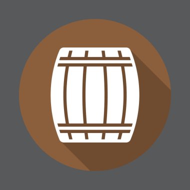 Ahşap fıçı, varil düz simgesi. Renkli düğme dairesel vektör uzun gölge efekti ile oturum açın. Düz stil tasarım