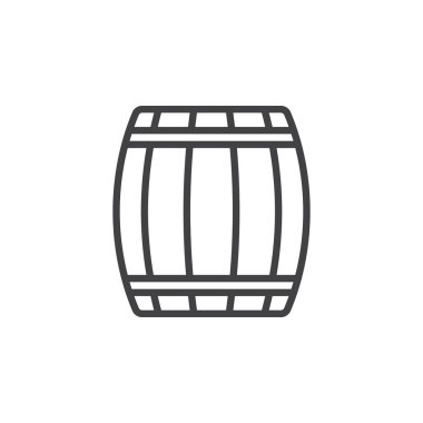 Ahşap fıçı, varil satırı simgesi, Anahat vektör işareti üzerinde beyaz izole doğrusal stil piktogram. Sembol, logo illüstrasyon. Düzenlenebilir inme. Piksel mükemmel