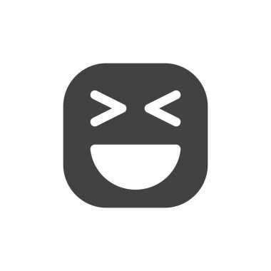 Gülümseyen yüzü ile açık ağız ve kapalı gözler emoji. glif kutsal kişilerin resmi, vektör ifade