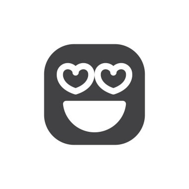 Güler yüz ile kalp gözleri emoji. glif kutsal kişilerin resmi, vektör ifade