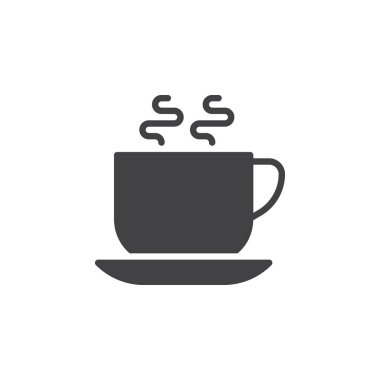 Sıcak kahve Kupası simge vektör, dolu düz işareti, üzerinde beyaz izole katı piktogram. Cafe sembolü, logo illüstrasyon. Piksel mükemmel