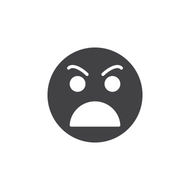 Kızgın yüz simge vektör yapması, düz işareti, üzerinde beyaz izole katı piktogram dolu. Sembol, logo illüstrasyon. Piksel mükemmel