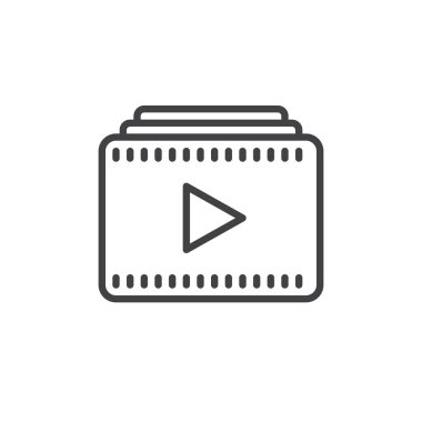 Video çalma listesi anahat simgesini, çizgi vektör işareti, üzerinde beyaz izole doğrusal stil piktogram. Sembol, logo illüstrasyon. Düzenlenebilir inme. Piksel mükemmel