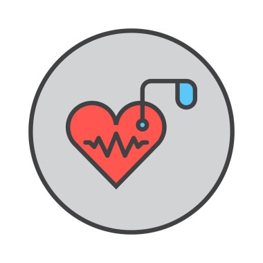 Yapay kalp pili doldurulmuş anahat simgesini, renkli vektör işareti, dairesel düz piktogram yuvarlak. Sembol, logo illüstrasyon