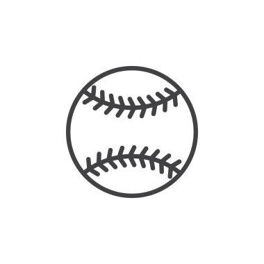 Beyzbol topu satırı simgesi, Anahat vektör işareti üzerinde beyaz izole doğrusal stil piktogram. Sembol, logo illüstrasyon. Düzenlenebilir inme. Piksel mükemmel