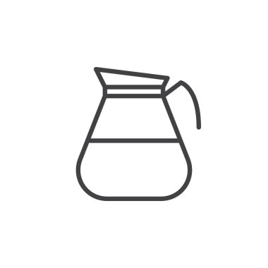 Kahve pot satırı simgesi, Anahat vektör işareti üzerinde beyaz izole doğrusal stil piktogram. Sembol, logo illüstrasyon. Düzenlenebilir inme. Piksel mükemmel