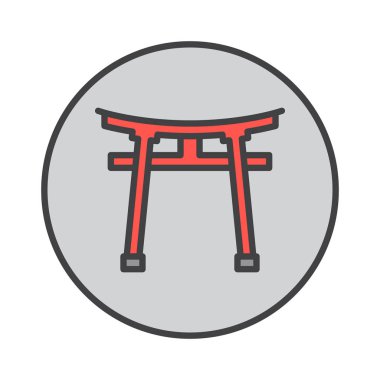 Torii anahat simgesi, renkli vektör işareti, dairesel düz piktogram yuvarlak dolu. Sembol, logo illüstrasyon