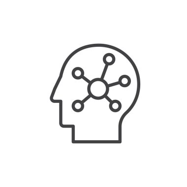 Zihin harita bir zeka çizgisi simgesinde, vektör işareti, anahat üzerinde beyaz izole doğrusal stil piktogram. Sembol, logo illüstrasyon. Düzenlenebilir inme. Piksel mükemmel