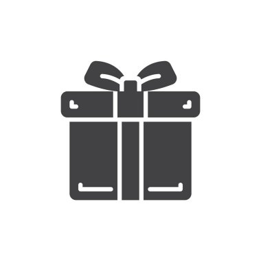 Hediye kutusu simge vektör, dolu düz işareti, üzerinde beyaz izole katı piktogram. Mevcut sembol, logo illüstrasyon. Piksel mükemmel