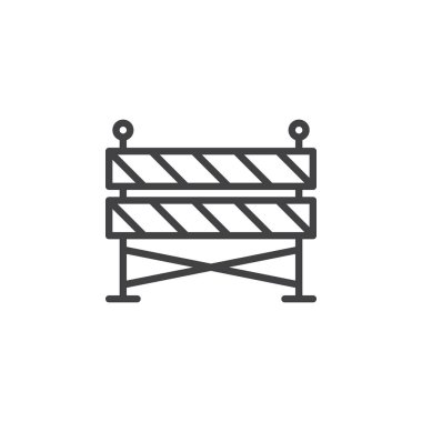 İnşaat bariyer satırı simgesi, Anahat vektör işareti üzerinde beyaz izole doğrusal stil piktogram. Sembol, logo illüstrasyon. Düzenlenebilir inme. Piksel mükemmel