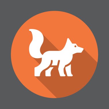 Fox düz simgesi. Renkli düğme dairesel vektör uzun gölge efekti ile oturum açın. Düz stil tasarım