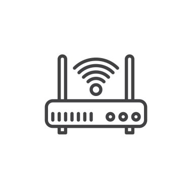WiFi internet yönlendirici satırı simgesi, Anahat vektör işareti, üzerinde beyaz izole doğrusal stil piktogram. Sembol, logo illüstrasyon. Düzenlenebilir inme. Piksel mükemmel