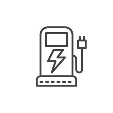 Ev, şarj istasyonu satırı simgesi Anahat vektör işareti, doğrusal stil piktogram izole beyaz. Sembol, logo illüstrasyon. Düzenlenebilir inme. Piksel mükemmel