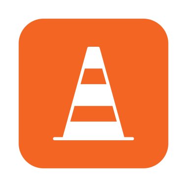 Pilon, trafik koni düz simgesi, vektör işareti, yuvarlatılmış kare düğmesini üzerinde beyaz izole renkli sembol dolu. Sembol, logo illüstrasyon. Düz tasarım, piksel mükemmel