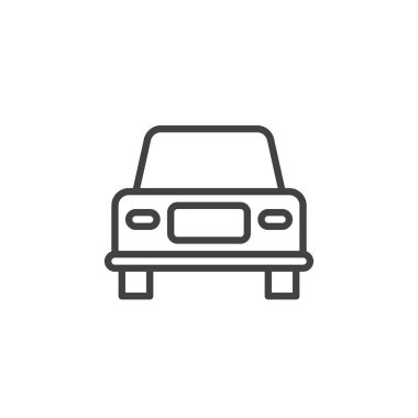 Araba, araç satırı simgesi, Anahat vektör işareti üzerinde beyaz izole doğrusal stil piktogram. Sembol, logo illüstrasyon. Düzenlenebilir inme. Piksel mükemmel