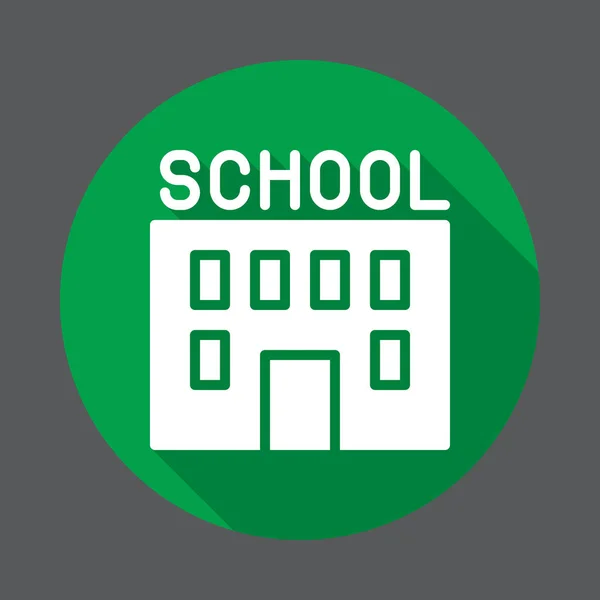 学校建物のフラット アイコン カラフルなボタン ラウンド円形ベクトルは長い影で署名します フラット スタイルのデザイン — ストックベクタ