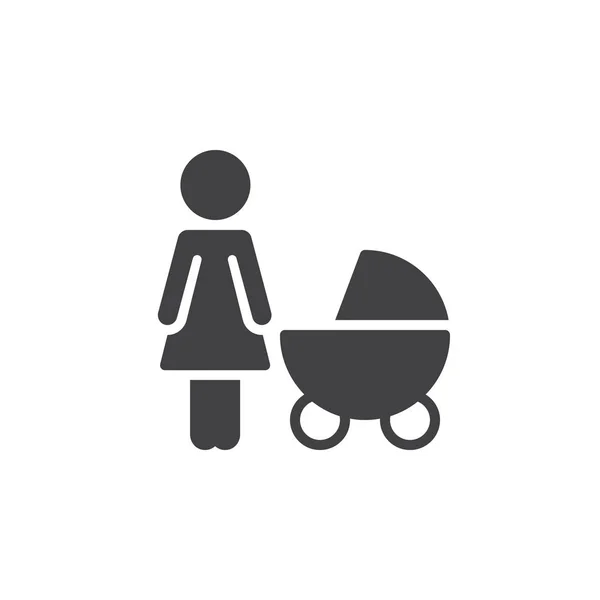 Mãe Com Vetor Ícone Carrinho Bebê Sinal Plano Preenchido Pictograma — Vetor de Stock