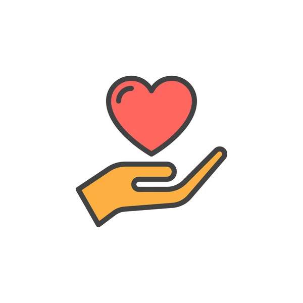 Hand Holding Heart Trust Filled Outline Icon Line Vector Sign — Stock Vector