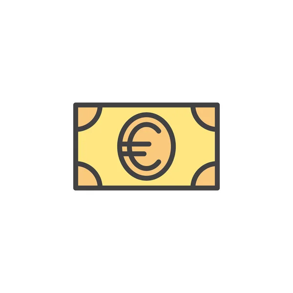 Para Euro Banknot Satırı Simgesi Anahat Vektör Işareti Üzerinde Beyaz — Stok Vektör