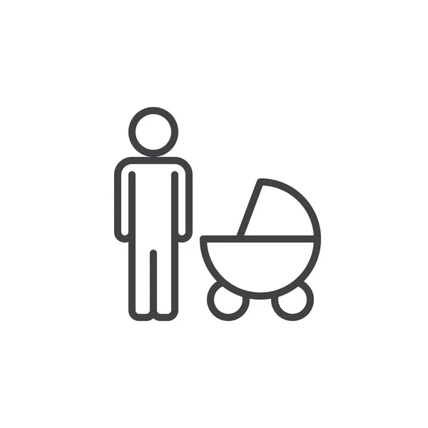 Baba Bebek Arabası Satırı Simgesi Ile Vektör Işareti Anahat Üzerinde — Stok Vektör
