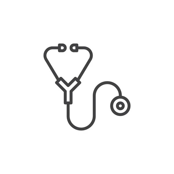 Stetoskop Satırı Simgesi Anahat Vektör Işareti Üzerinde Beyaz Izole Doğrusal — Stok Vektör