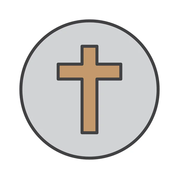 Christliches Kreuz Gefülltes Umrisssymbol Rundes Buntes Vektorzeichen Kreisförmiges Flaches Piktogramm — Stockvektor