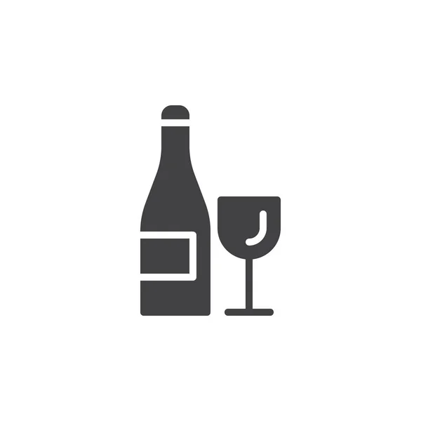 Κρασί Μπουκάλι Και Ποτήρι Εικονίδιο Διάνυσμα Γεμάτο Σημάδι Επίπεδη Σταθερή — Διανυσματικό Αρχείο