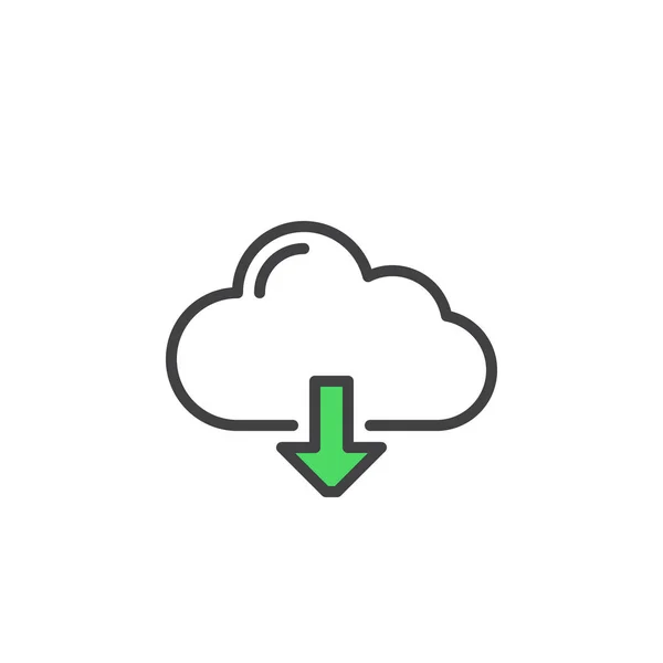 Cloud Download Satırı Simgesi Vektör Işareti Anahat Üzerinde Beyaz Izole — Stok Vektör