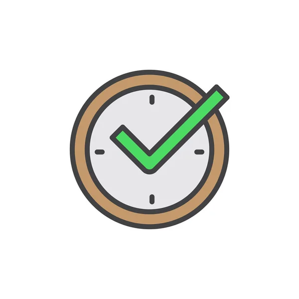Marca Verificación Reloj Protección Tiempo Real Llenado Icono Del Contorno — Vector de stock