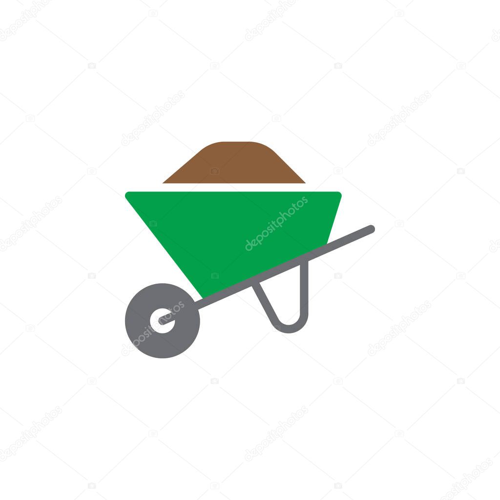 Wheelbarrow full colorful vector icon, filled flat sign, solid pictogram isolated on white. Symbol, logo illustration. Pixel perfect