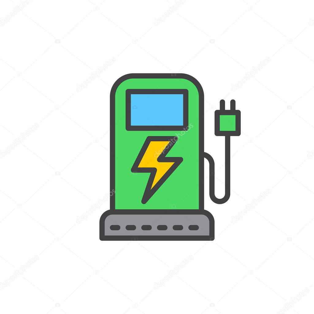 EV charging station filled outline icon, line vector sign, flat colorful pictogram. Symbol, logo illustration. Pixel perfect