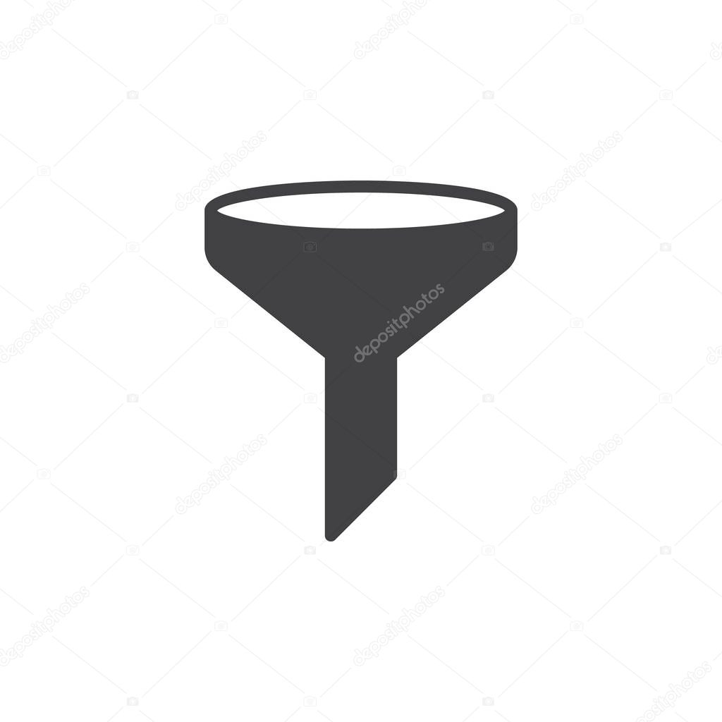 Funnel, filter icon vector, filled flat sign, solid pictogram isolated on white. Symbol, logo illustration. Pixel perfect