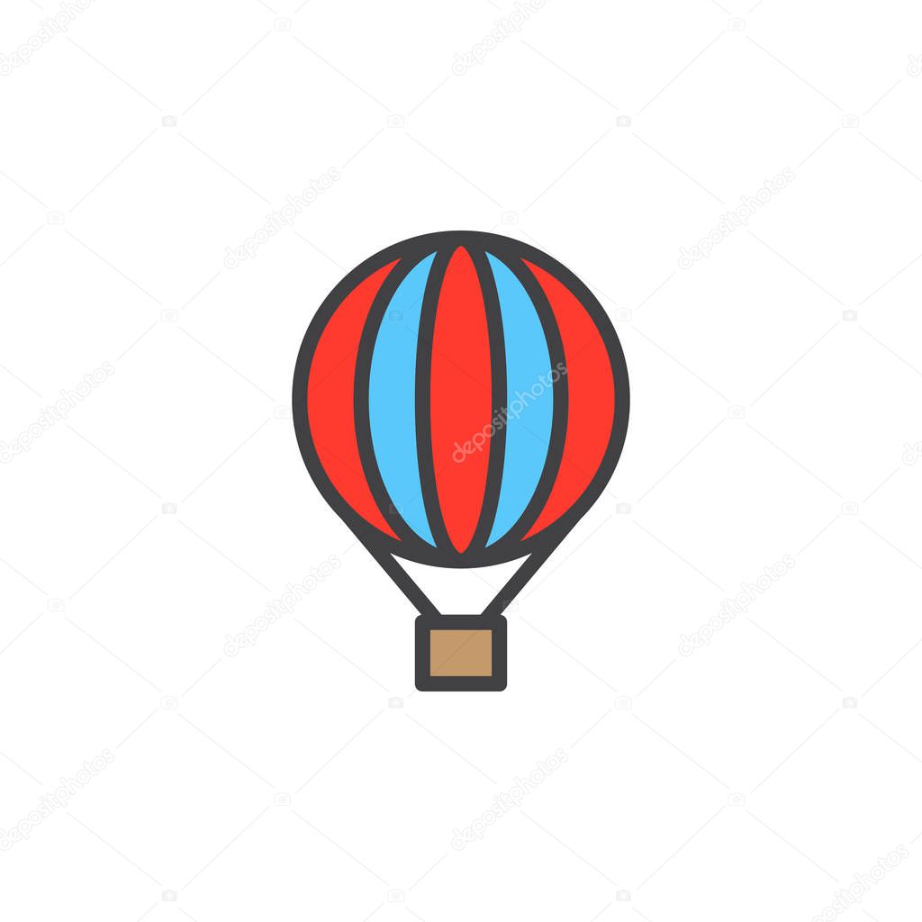 Hot air balloon filled outline icon, line colorful vector sign, linear style pictogram isolated on white. Symbol, logo illustration. Editable stroke. Pixel perfect