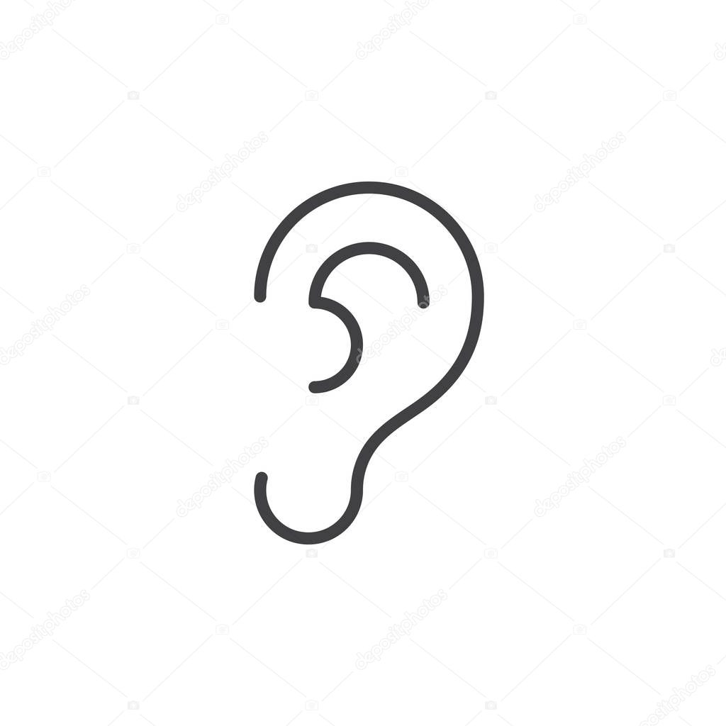 Ear, hearing line icon, outline vector sign, linear style pictogram isolated on white. Symbol, logo illustration. Editable stroke. Pixel perfect