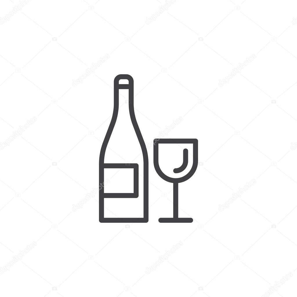 Wine bottle and glass line icon, outline vector sign, linear style pictogram isolated on white. Symbol, logo illustration. Editable stroke. Pixel perfect