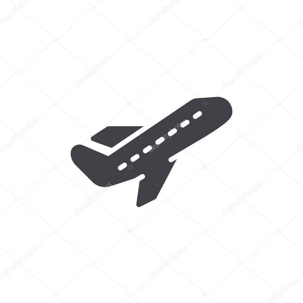 Airplane take off icon vector, filled flat sign, solid pictogram isolated on white. Departure symbol, logo illustration