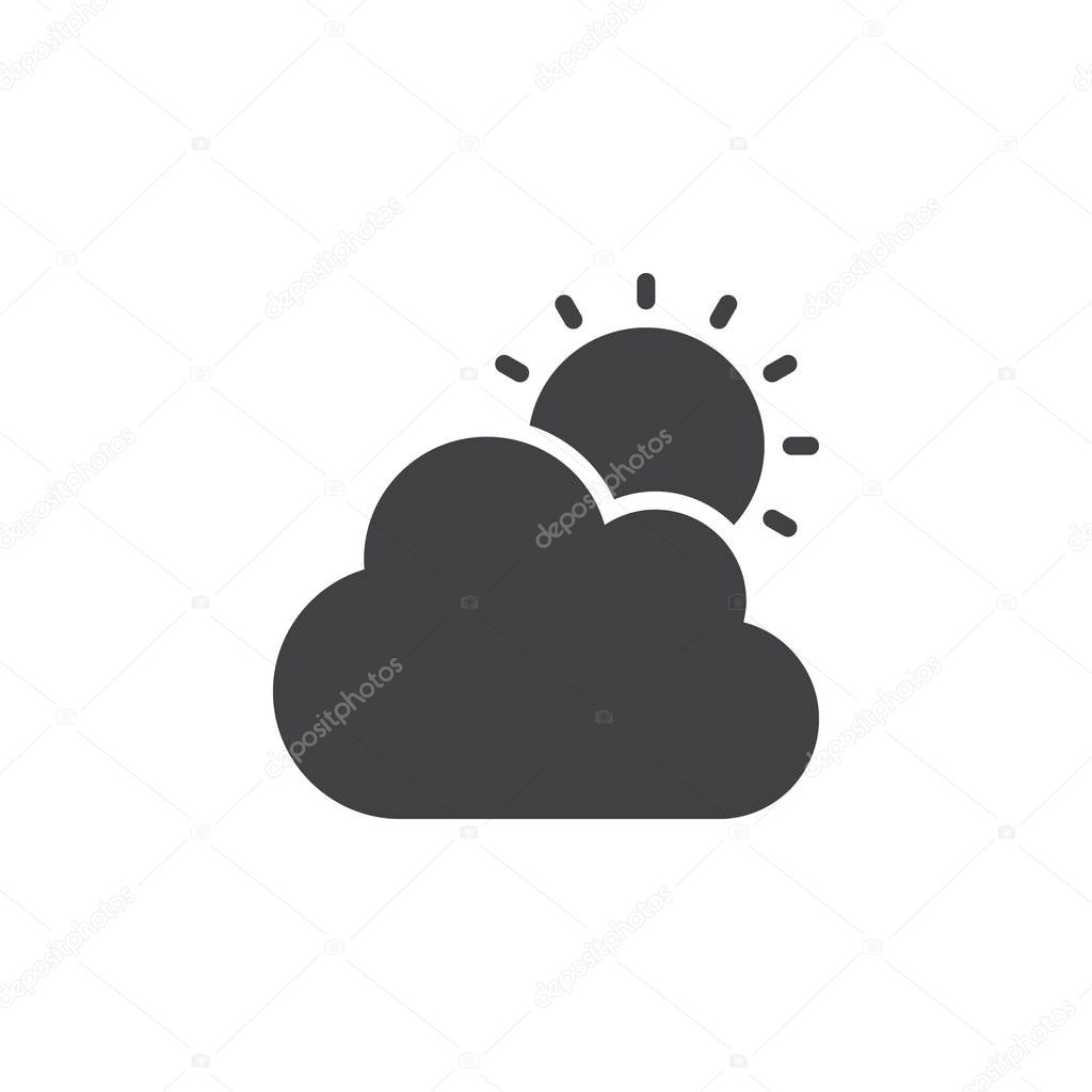 Cloud and sun icon vector, filled flat sign, solid pictogram isolated on white. Partly cloudy weather symbol, logo illustration. Pixel perfect
