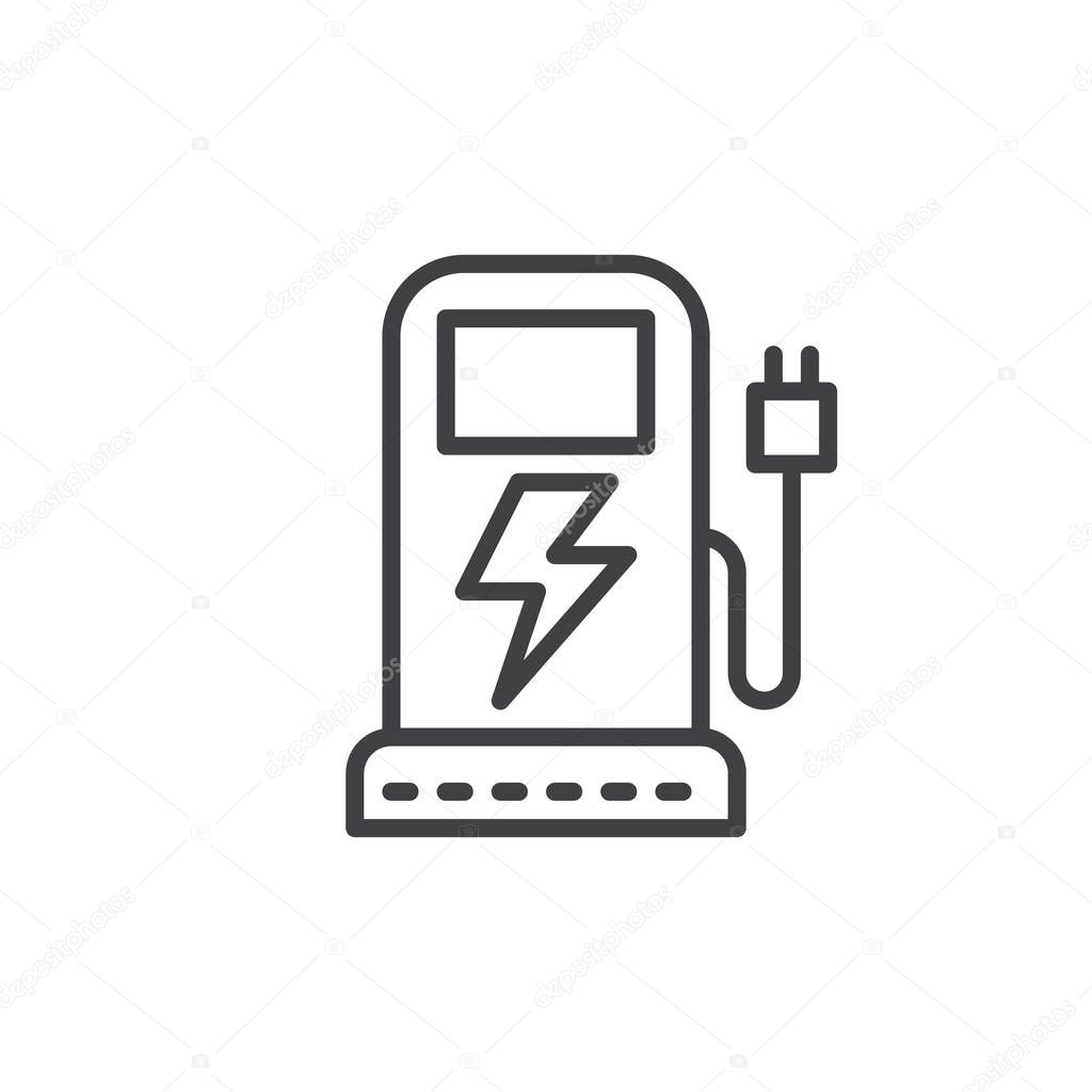 Icono de línea de carga EV, signo de vector de contorno, pictograma de