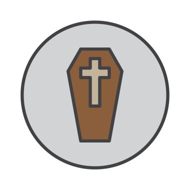 İle dairesel düz piktogram doldurulmuş anahat simgesi, renkli vektör işareti, yuvarlak çapraz tabutu. Sembol, logo illüstrasyon