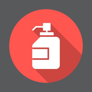 Antibakteriyel el dezenfektanı, dezenfeksiyon jel düz simgesi. Renkli düğme dairesel vektör uzun gölge efekti ile oturum açın. Düz stil tasarım