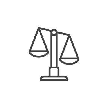 Terazi, Terazi satırı simgesi, anahat işareti, üzerinde beyaz izole doğrusal stil piktogram vektör. Sembol, logo illüstrasyon. Düzenlenebilir inme. Piksel mükemmel