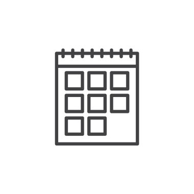 Takvim satırı simgesi, vektör işareti, anahat üzerinde beyaz izole doğrusal stil piktogram. Sembol, logo illüstrasyon. Düzenlenebilir inme. Piksel mükemmel