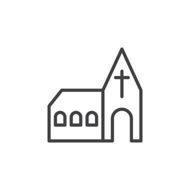 Kilise satırı simgesi, vektör işareti, anahat üzerinde beyaz izole doğrusal stil piktogram. Sembol, logo illüstrasyon. Düzenlenebilir inme. Piksel mükemmel
